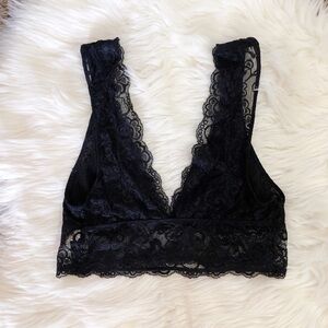 French Affair Black Lace Deep V Stretchy Bra Bralette